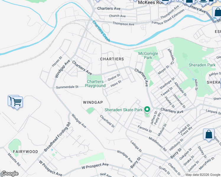 map of restaurants, bars, coffee shops, grocery stores, and more near 1443 Hass Street in Pittsburgh