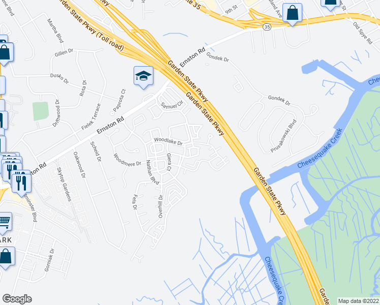 map of restaurants, bars, coffee shops, grocery stores, and more near Pytel Run in Sayreville