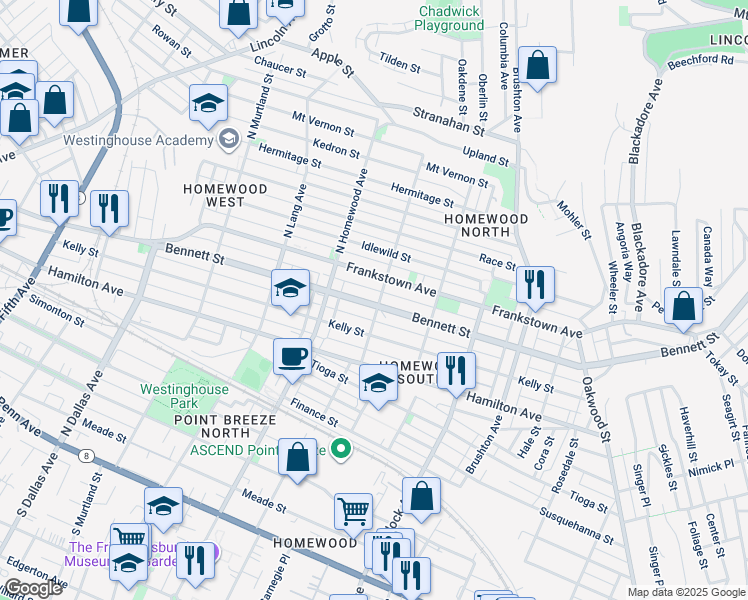 map of restaurants, bars, coffee shops, grocery stores, and more near in Pittsburgh