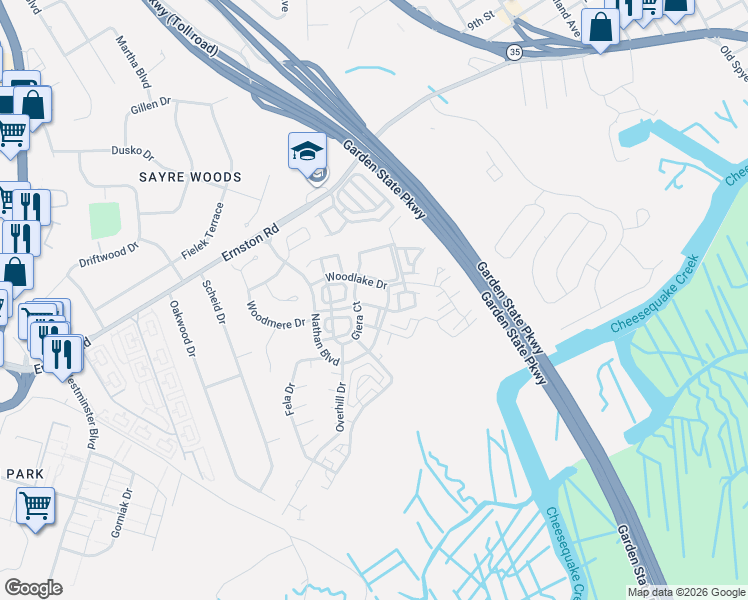 map of restaurants, bars, coffee shops, grocery stores, and more near 19 Grossweiler Lane in Sayreville