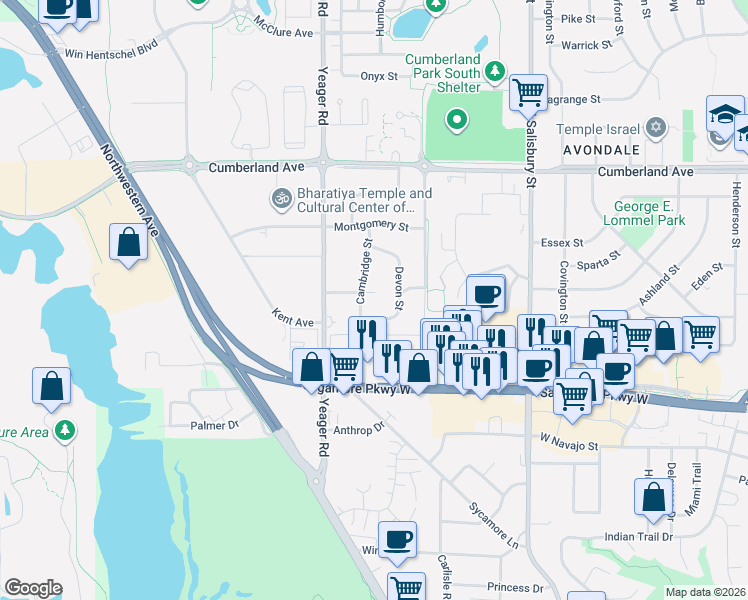 map of restaurants, bars, coffee shops, grocery stores, and more near 1000 Eton Street in West Lafayette