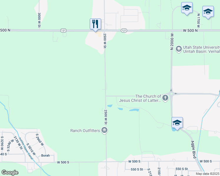 map of restaurants, bars, coffee shops, grocery stores, and more near 110 2500 West Street in Vernal