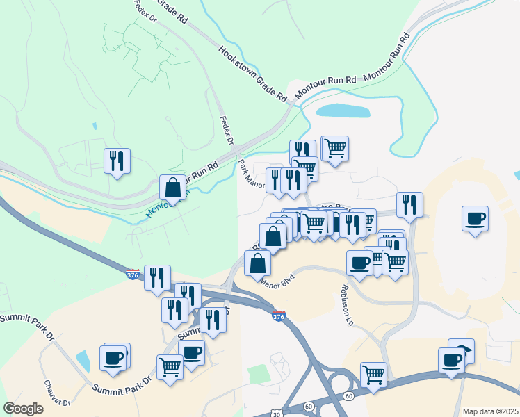 map of restaurants, bars, coffee shops, grocery stores, and more near Sutherland Drive in Pittsburgh