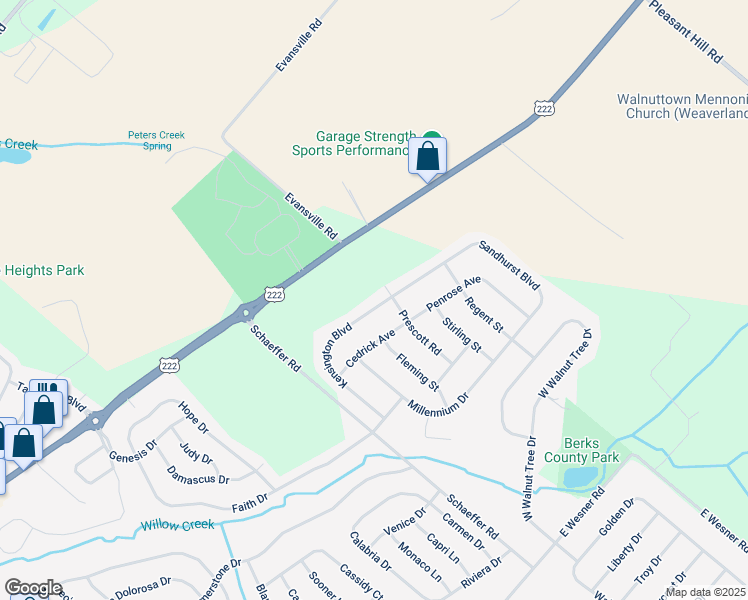 map of restaurants, bars, coffee shops, grocery stores, and more near 104 Kensington Boulevard in Blandon