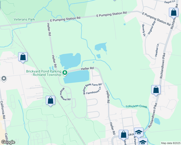 map of restaurants, bars, coffee shops, grocery stores, and more near 110 Edgewater Court in Quakertown