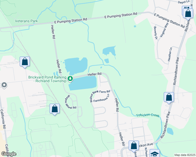 map of restaurants, bars, coffee shops, grocery stores, and more near 110 Edgewater Court in Quakertown