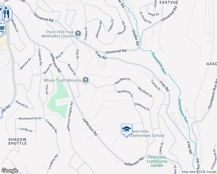 map of restaurants, bars, coffee shops, grocery stores, and more near 807 Macbeth Drive in Pittsburgh