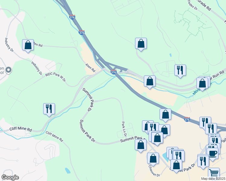 map of restaurants, bars, coffee shops, grocery stores, and more near 1500 Park Lane in Pittsburgh