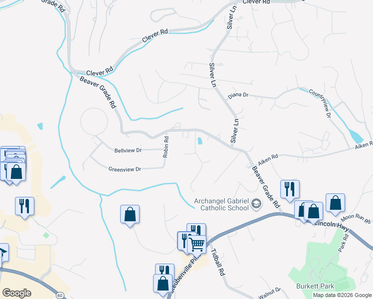 map of restaurants, bars, coffee shops, grocery stores, and more near 604 Hancock Court in McKees Rocks