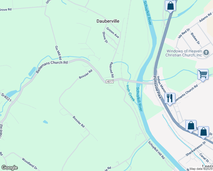 map of restaurants, bars, coffee shops, grocery stores, and more near 417 Bellemans Church Road in Dauberville