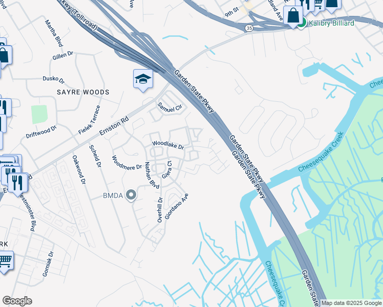 map of restaurants, bars, coffee shops, grocery stores, and more near Pytel Run in Sayreville