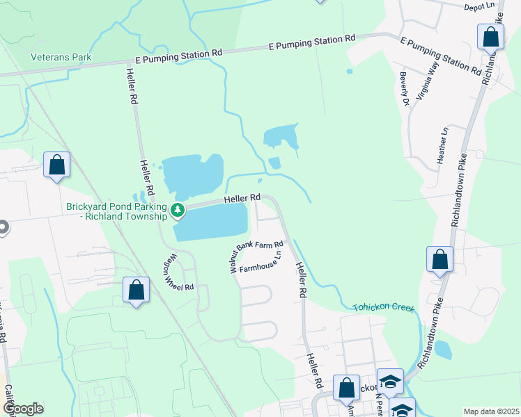 map of restaurants, bars, coffee shops, grocery stores, and more near 111 Edgewater Court in Quakertown