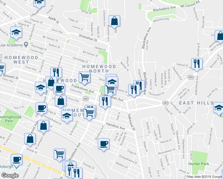 map of restaurants, bars, coffee shops, grocery stores, and more near 925 Brushton Avenue in Pittsburgh