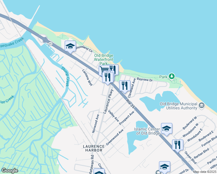 map of restaurants, bars, coffee shops, grocery stores, and more near 9 Laurence Parkway in Old Bridge