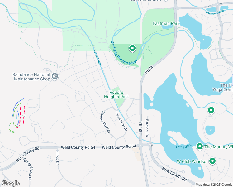 map of restaurants, bars, coffee shops, grocery stores, and more near 1670 Green River Drive in Windsor