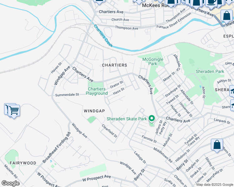 map of restaurants, bars, coffee shops, grocery stores, and more near 1443 Hass Street in Pittsburgh