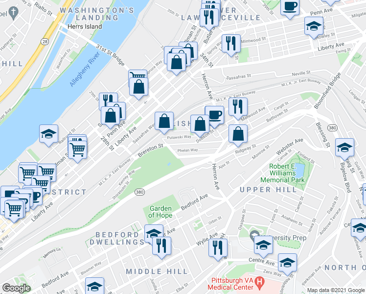 map of restaurants, bars, coffee shops, grocery stores, and more near 3058 Brereton Street in Pittsburgh