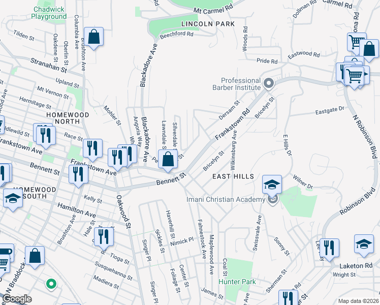 map of restaurants, bars, coffee shops, grocery stores, and more near 8320 Perchment Street in Pittsburgh