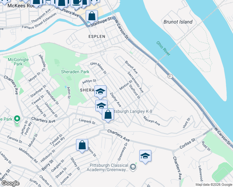 map of restaurants, bars, coffee shops, grocery stores, and more near 509 Minton Street in Pittsburgh