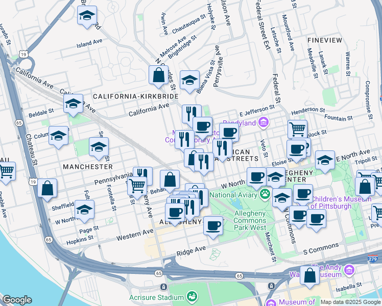 map of restaurants, bars, coffee shops, grocery stores, and more near 811 Jacksonia Street in Pittsburgh
