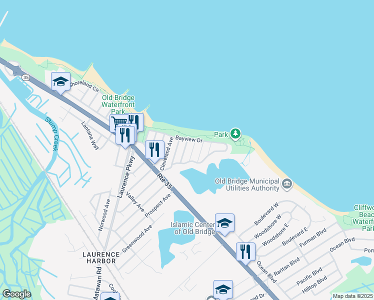 map of restaurants, bars, coffee shops, grocery stores, and more near 291 Lincoln Avenue in Old Bridge