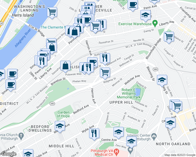 map of restaurants, bars, coffee shops, grocery stores, and more near 956 Herron Avenue in Pittsburgh