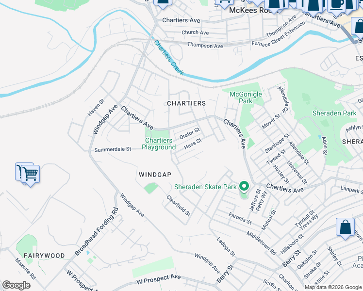 map of restaurants, bars, coffee shops, grocery stores, and more near 1443 Hass Street in Pittsburgh