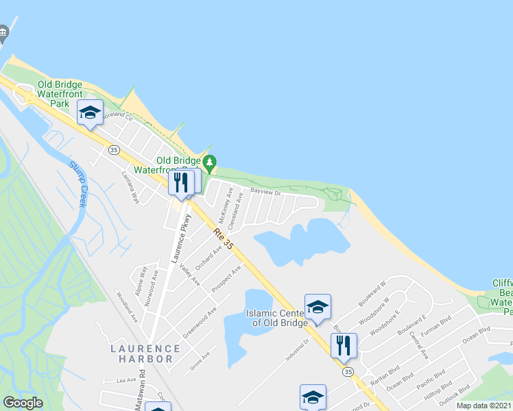 map of restaurants, bars, coffee shops, grocery stores, and more near 291 Lincoln Avenue in Old Bridge