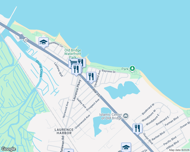 map of restaurants, bars, coffee shops, grocery stores, and more near 151 McKinley Avenue in Old Bridge