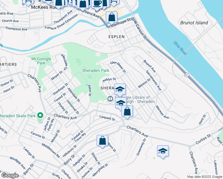 map of restaurants, bars, coffee shops, grocery stores, and more near in Pittsburgh