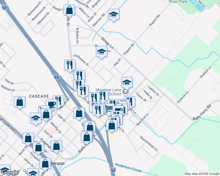 map of restaurants, bars, coffee shops, grocery stores, and more near 2979 Sandstone Drive in Anderson