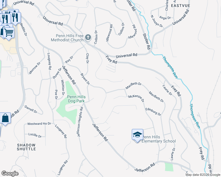 map of restaurants, bars, coffee shops, grocery stores, and more near 836 MacBeth Dr in Pittsburgh