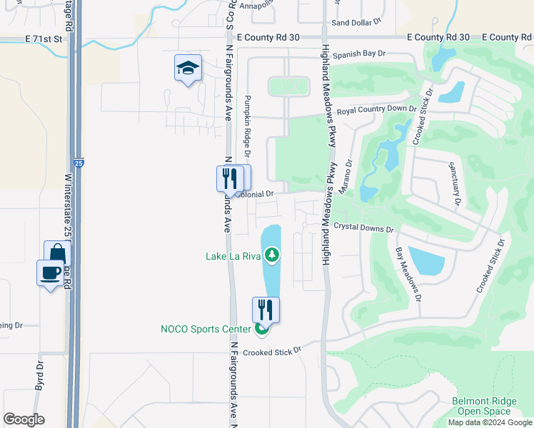 map of restaurants, bars, coffee shops, grocery stores, and more near 6421 Colonial Drive in Windsor