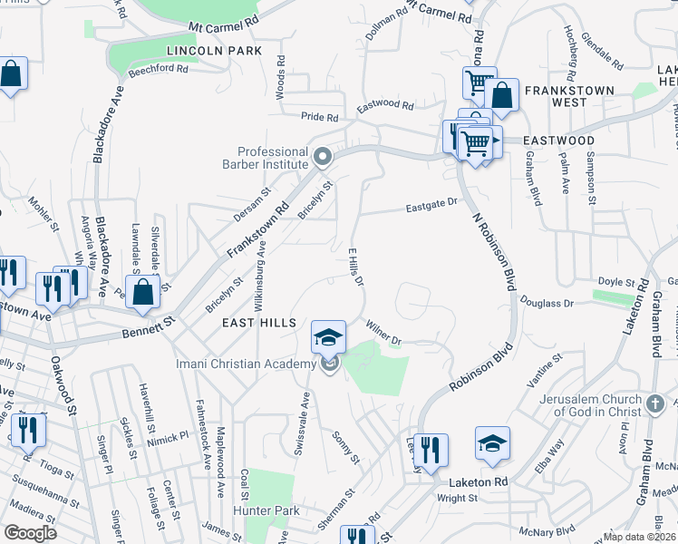 map of restaurants, bars, coffee shops, grocery stores, and more near in Pittsburgh