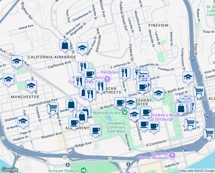 map of restaurants, bars, coffee shops, grocery stores, and more near 409 North Taylor Avenue in Pittsburgh