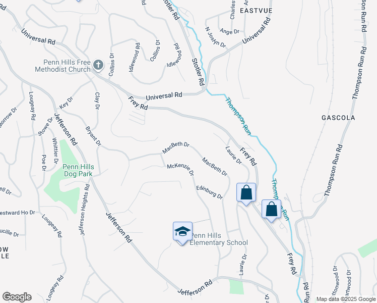 map of restaurants, bars, coffee shops, grocery stores, and more near 707 MacBeth Drive in Pittsburgh