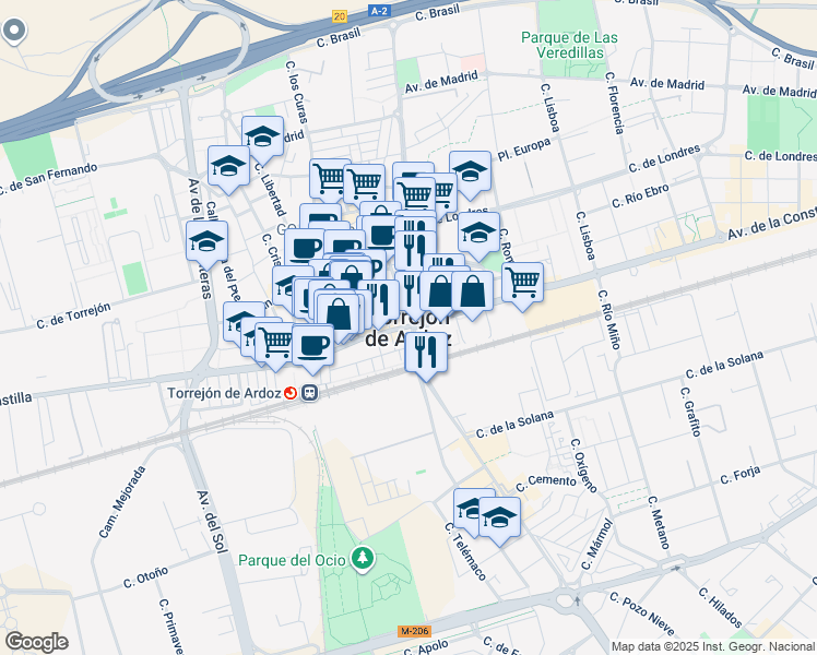 map of restaurants, bars, coffee shops, grocery stores, and more near in Torrejón de Ardoz