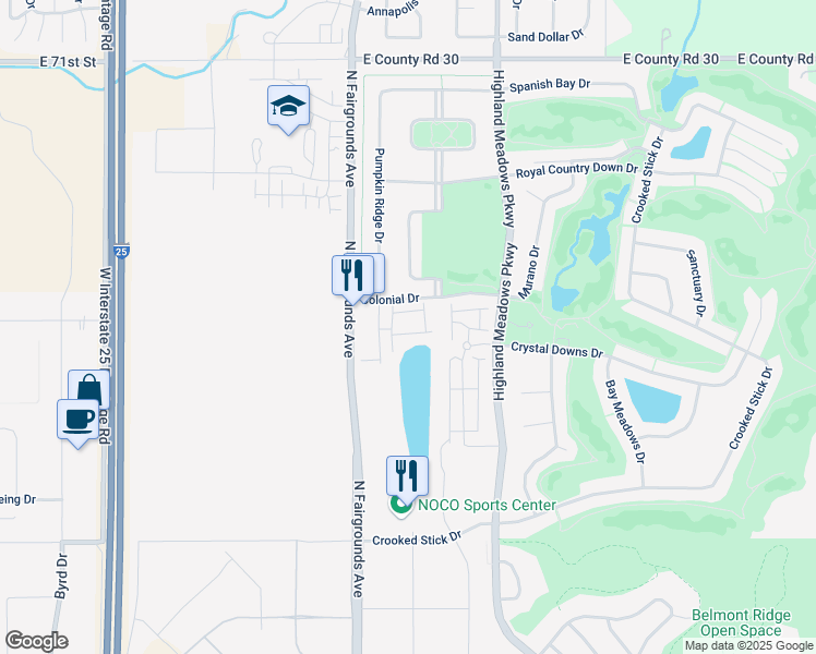 map of restaurants, bars, coffee shops, grocery stores, and more near 6421 Colonial Drive in Windsor