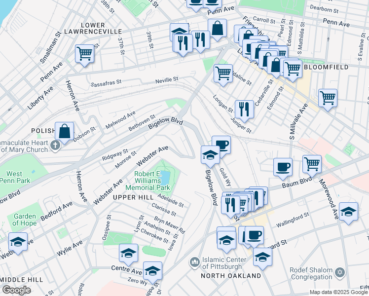 map of restaurants, bars, coffee shops, grocery stores, and more near 3918 Harry Street in Pittsburgh