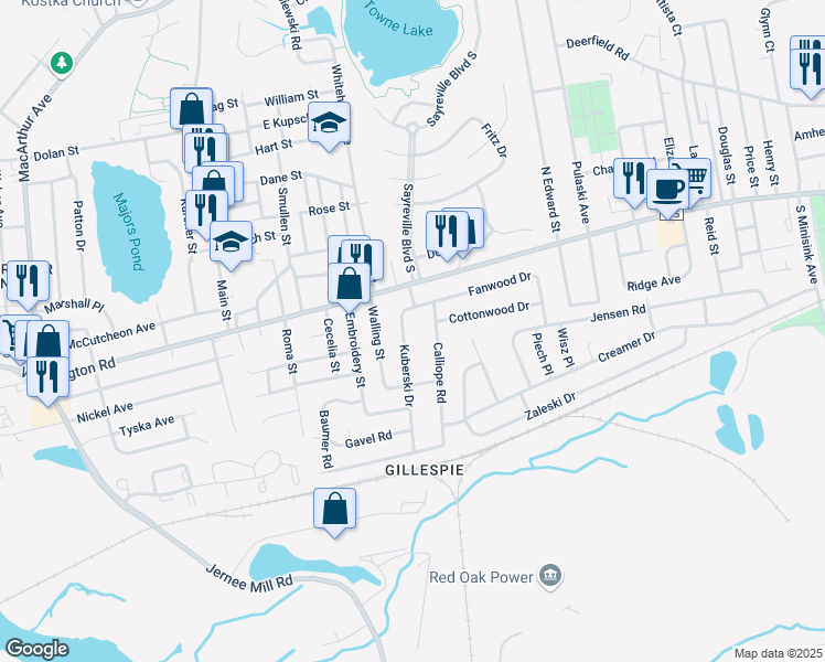 map of restaurants, bars, coffee shops, grocery stores, and more near 25 Kuberski Drive in Sayreville