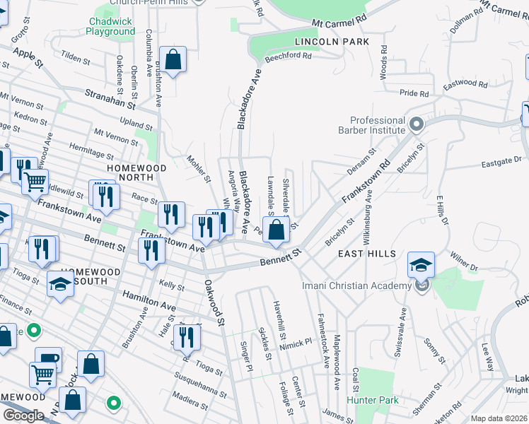 map of restaurants, bars, coffee shops, grocery stores, and more near 1017 Hallam Street in Pittsburgh