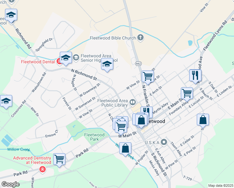 map of restaurants, bars, coffee shops, grocery stores, and more near 407 North Richmond Street in Fleetwood