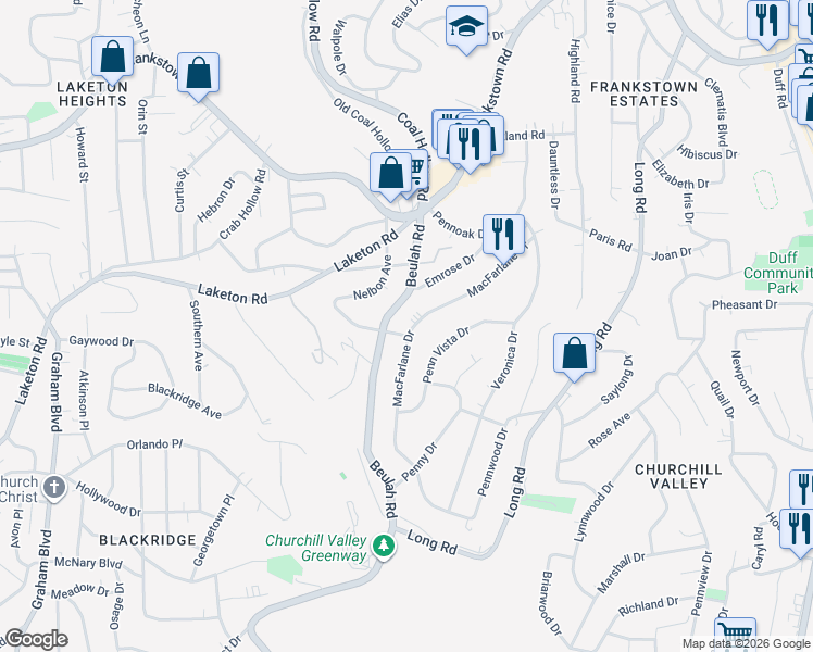 map of restaurants, bars, coffee shops, grocery stores, and more near 500 Macfarlane Drive in Pittsburgh