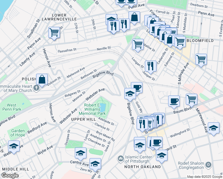 map of restaurants, bars, coffee shops, grocery stores, and more near 3918 Harry Street in Pittsburgh