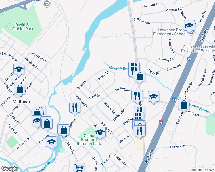 map of restaurants, bars, coffee shops, grocery stores, and more near 9 Howard Street in Milltown