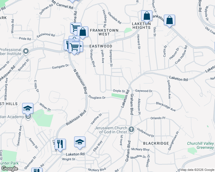 map of restaurants, bars, coffee shops, grocery stores, and more near 1680 Doyle Street in Pittsburgh