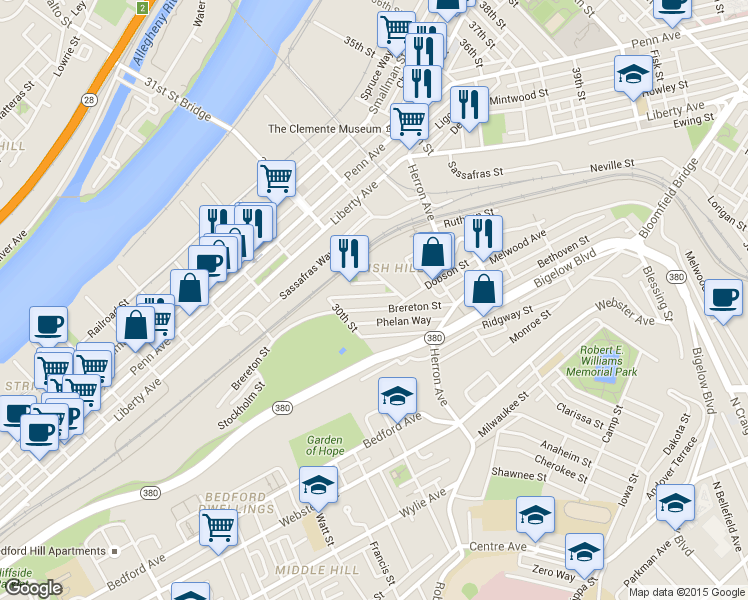map of restaurants, bars, coffee shops, grocery stores, and more near 3058 Brereton Street in Pittsburgh