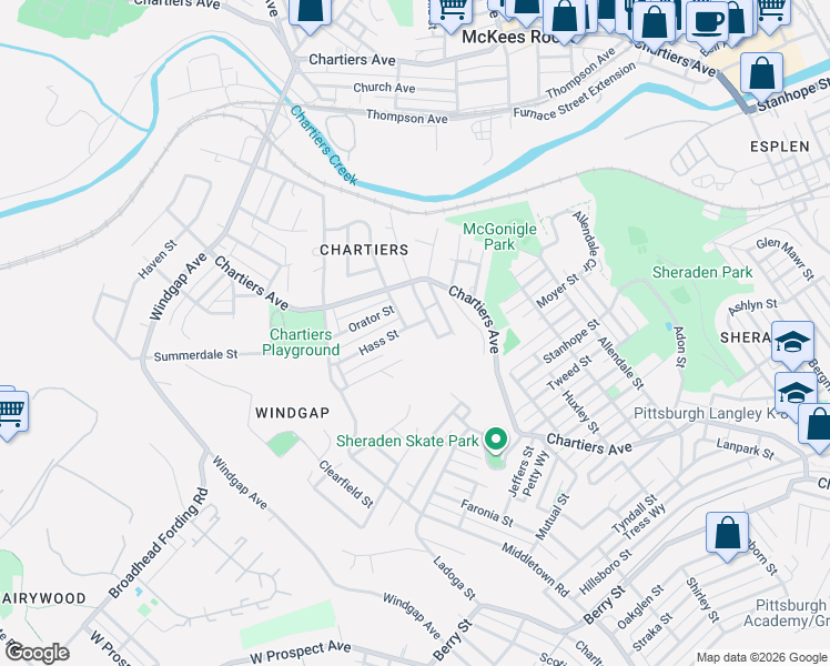 map of restaurants, bars, coffee shops, grocery stores, and more near 1405 Haas Street in Pittsburgh