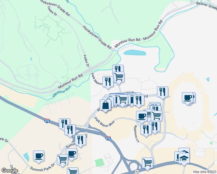map of restaurants, bars, coffee shops, grocery stores, and more near Sutherland Drive in Pittsburgh