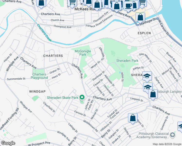 map of restaurants, bars, coffee shops, grocery stores, and more near 1200 Faust Street in Pittsburgh